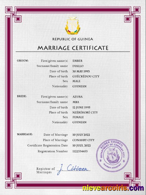 Guniea marriage certificate